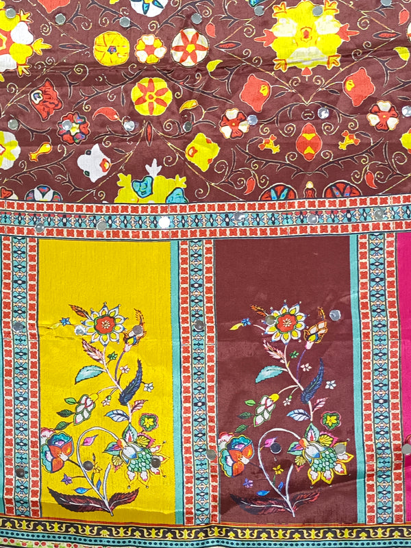 Multicolor Traditional Ajrakh-Inspired Printed Dupatta with Floral & Geometric Border DB3011