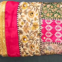 Pink Multicolor Floral Patchwork Designer Dupatta DB3021