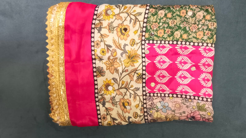 Pink Multicolor Floral Patchwork Designer Dupatta DB3021