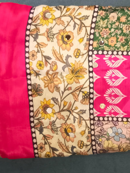 Pink Multicolor Floral Patchwork Designer Dupatta DB3021