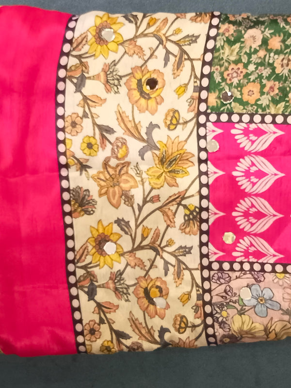 Pink Multicolor Floral Patchwork Designer Dupatta DB3021