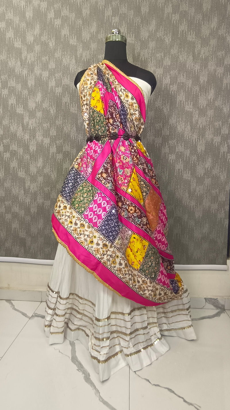 Pink Multicolor Floral Patchwork Designer Dupatta DB3021