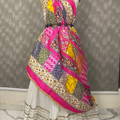 Pink Multicolor Floral Patchwork Designer Dupatta DB3021