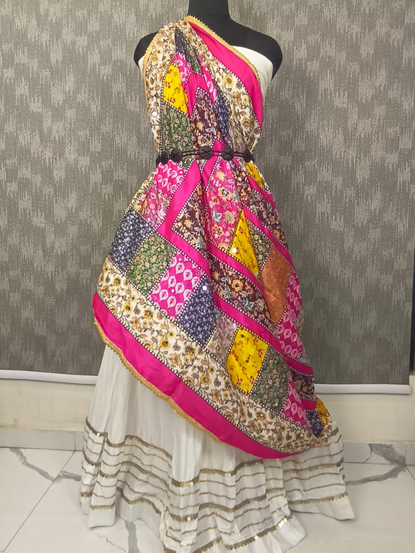 Pink Multicolor Floral Patchwork Designer Dupatta DB3021