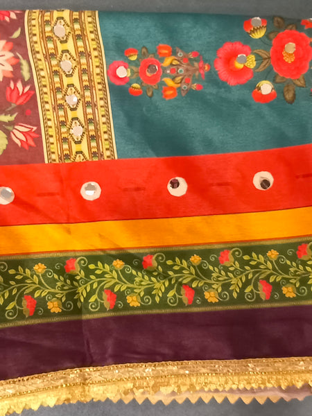 Multicolor Floral & Geometric Printed Designer Dupatta DB3022