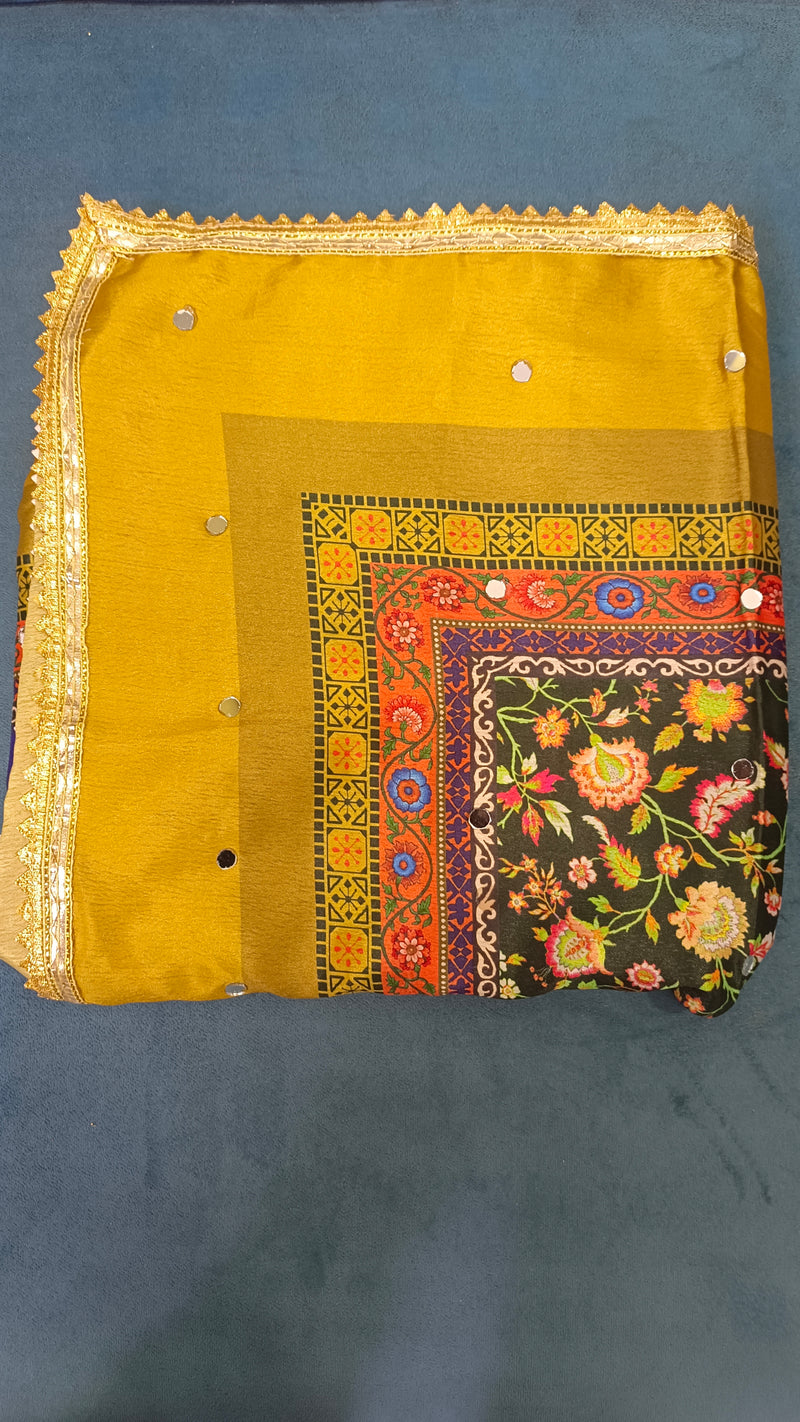 Mustard Multicolor Patchwork Printed Designer Dupatta DB3023