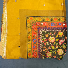 Mustard Multicolor Patchwork Printed Designer Dupatta DB3023