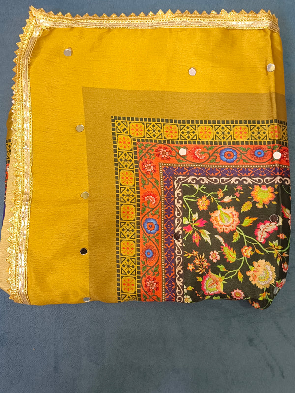 Mustard Multicolor Patchwork Printed Designer Dupatta DB3023