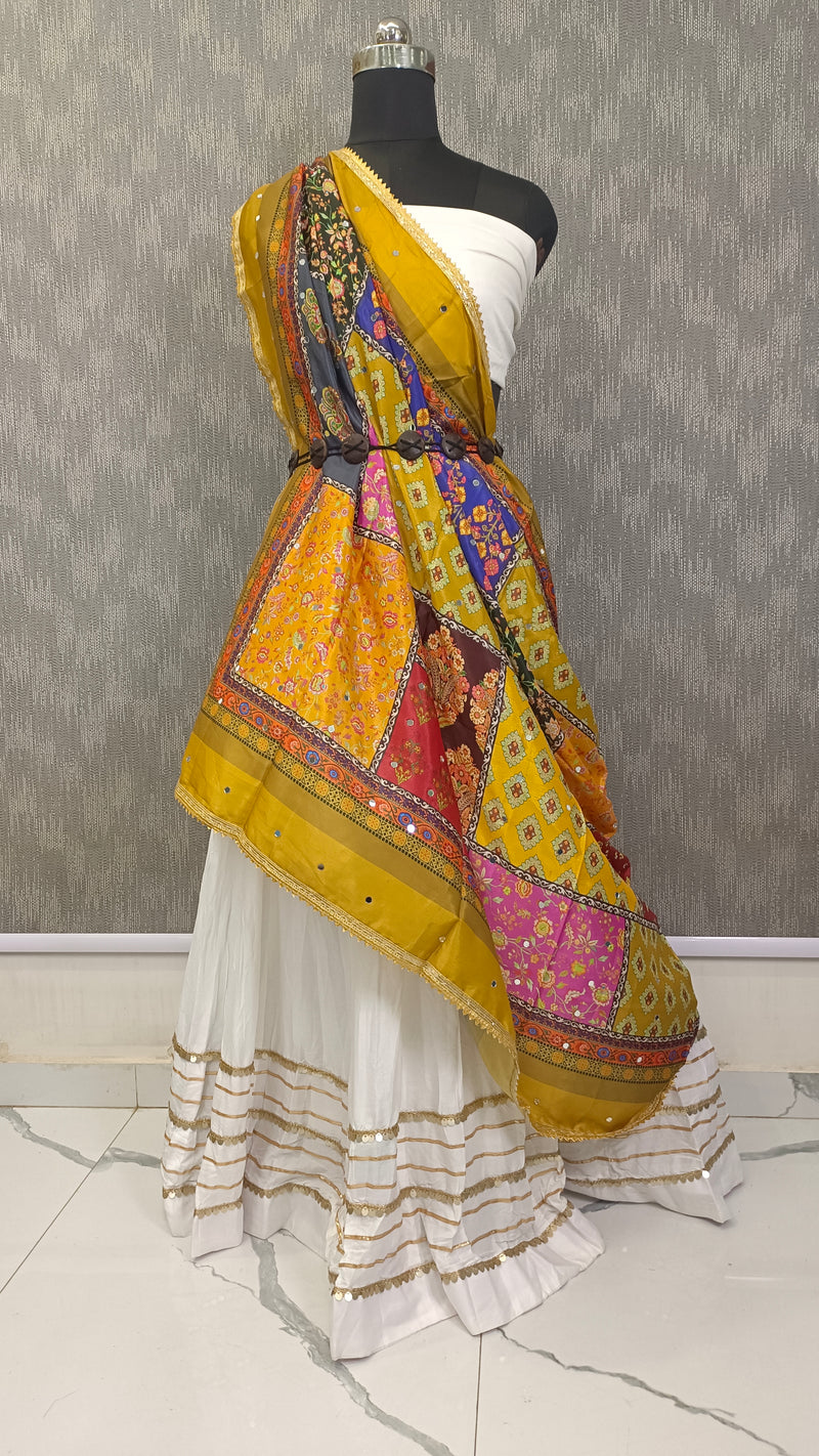 Mustard Multicolor Patchwork Printed Designer Dupatta DB3023