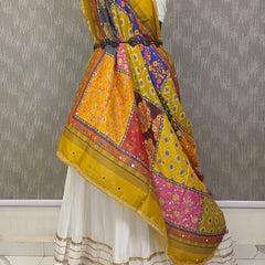 Mustard Multicolor Patchwork Printed Designer Dupatta DB3023
