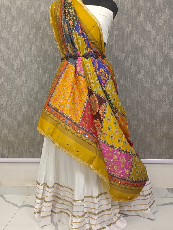Mustard Multicolor Patchwork Printed Designer Dupatta DB3023