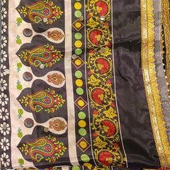 Black Multicolor Paisley & Floral Printed Designer Dupatta DB3024