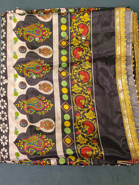 Black Multicolor Paisley & Floral Printed Designer Dupatta DB3024