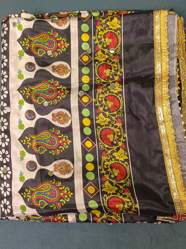 Black Multicolor Paisley & Floral Printed Designer Dupatta DB3024