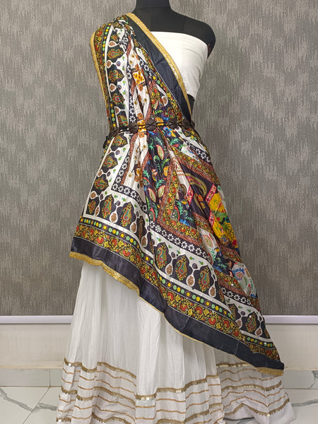 Black Multicolor Paisley & Floral Printed Designer Dupatta DB3024