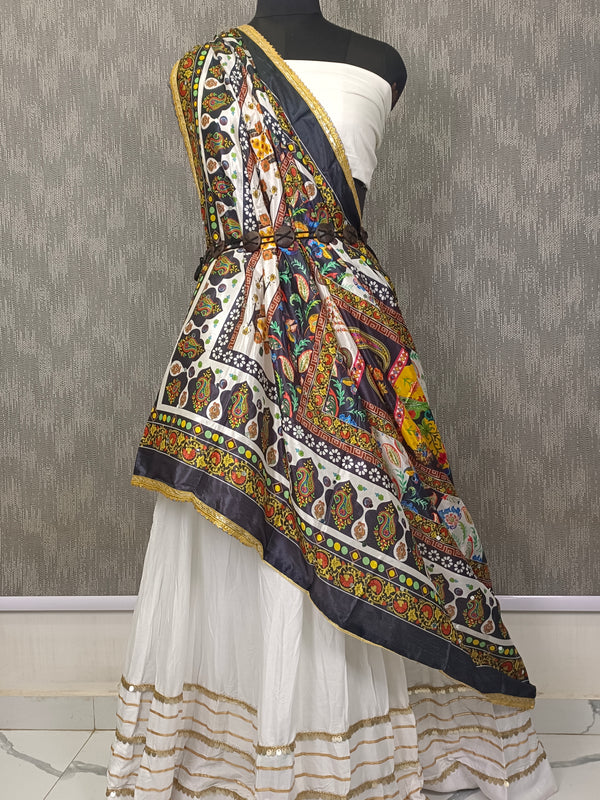 Black Multicolor Paisley & Floral Printed Designer Dupatta DB3024