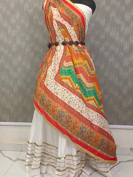 Multicolor Chevron & Floral Printed Designer Dupatta DB3026