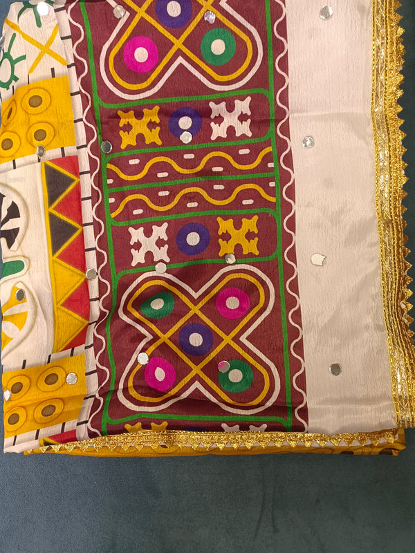 Multicolor Kutch-Inspired Elephant & Geometric Printed Designer Dupatta DB3028