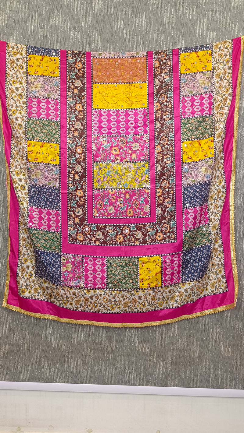 Pink Multicolor Floral Patchwork Designer Dupatta DB3021