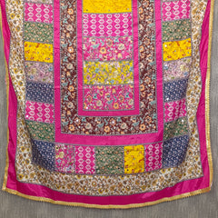 Pink Multicolor Floral Patchwork Designer Dupatta DB3021
