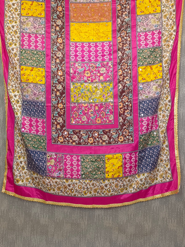 Pink Multicolor Floral Patchwork Designer Dupatta DB3021