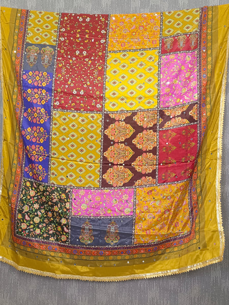 Mustard Multicolor Patchwork Printed Designer Dupatta DB3023