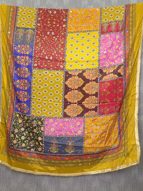 Mustard Multicolor Patchwork Printed Designer Dupatta DB3023