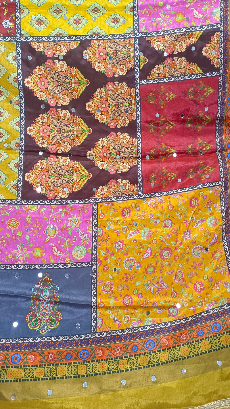 Mustard Multicolor Patchwork Printed Designer Dupatta DB3023