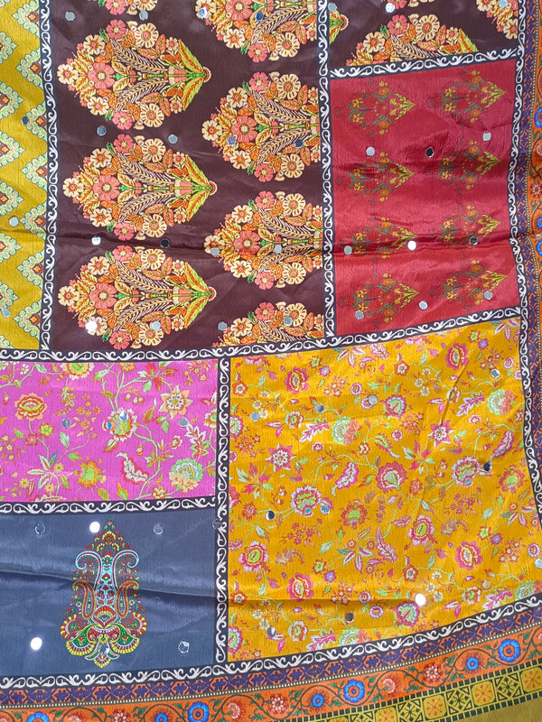 Mustard Multicolor Patchwork Printed Designer Dupatta DB3023