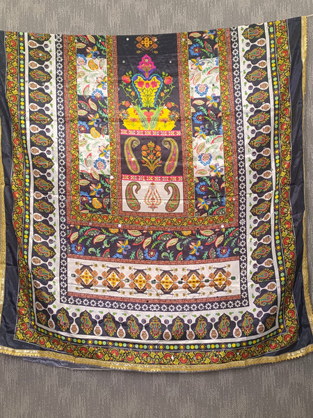 Black Multicolor Paisley & Floral Printed Designer Dupatta DB3024