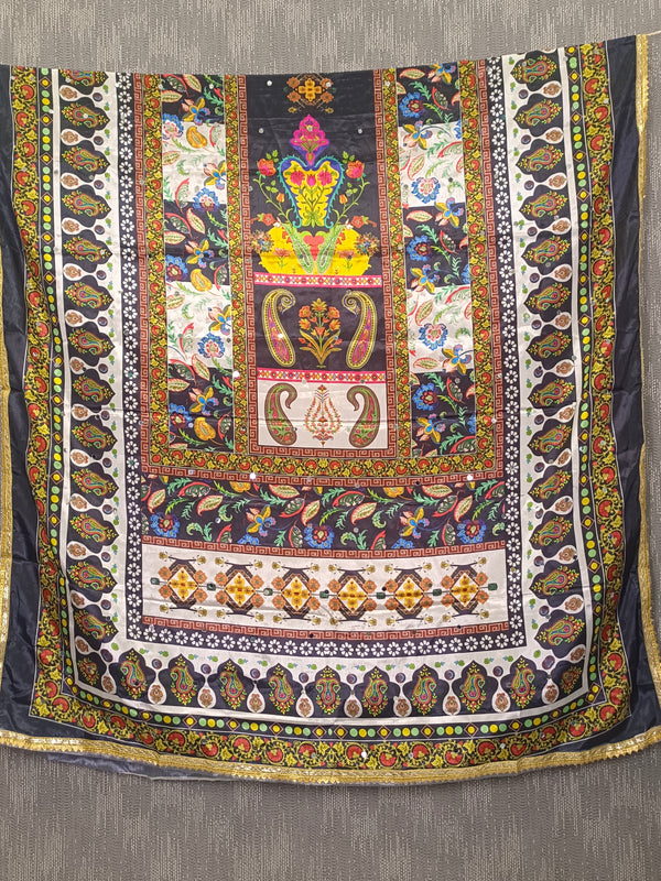Black Multicolor Paisley & Floral Printed Designer Dupatta DB3024