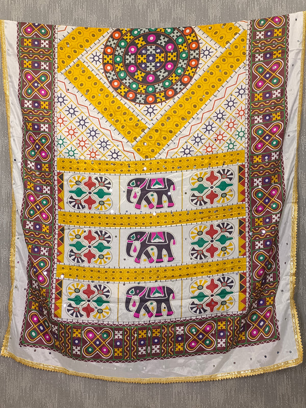 Multicolor Kutch-Inspired Elephant & Geometric Printed Designer Dupatta DB3028