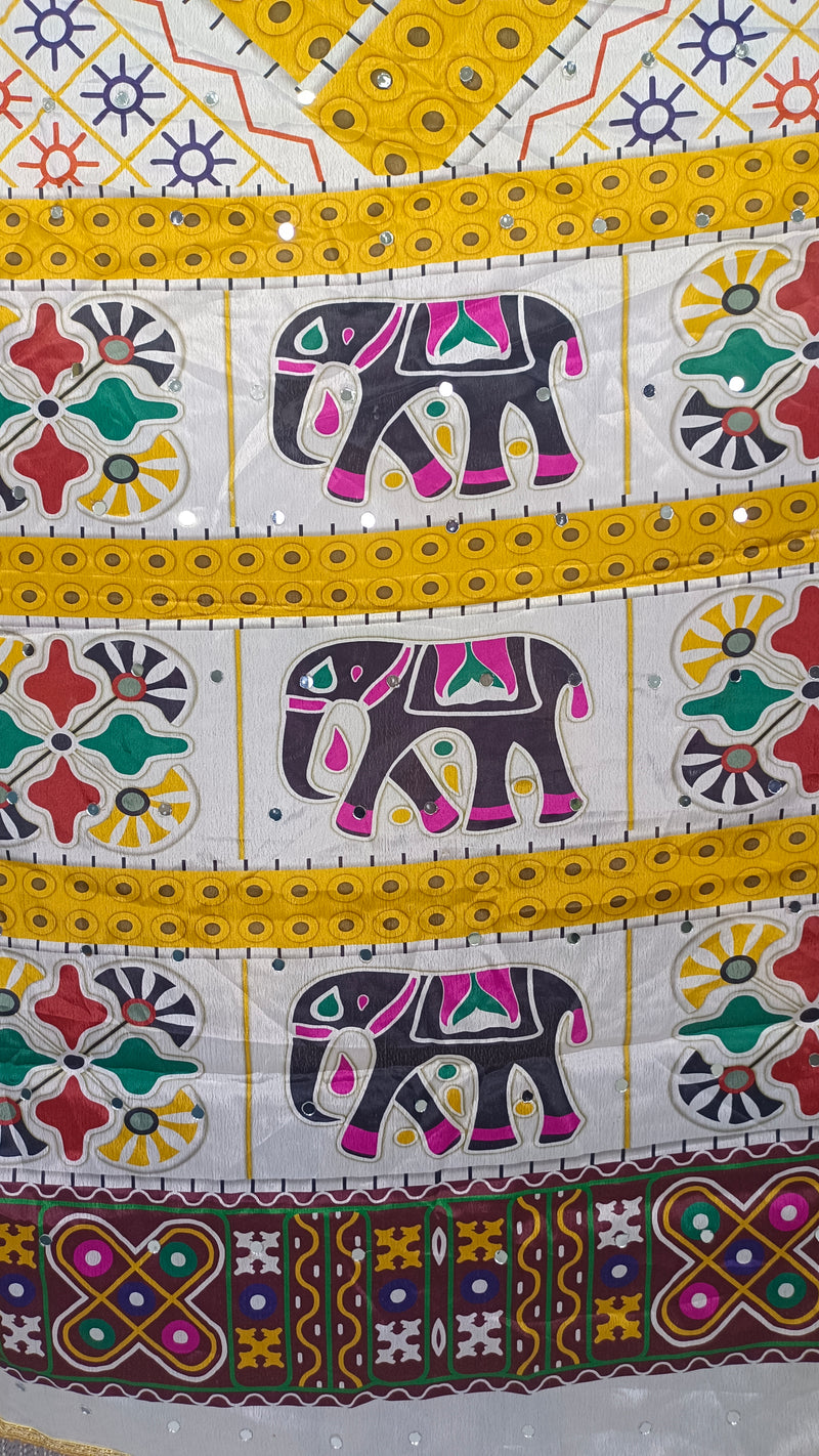 Multicolor Kutch-Inspired Elephant & Geometric Printed Designer Dupatta DB3028