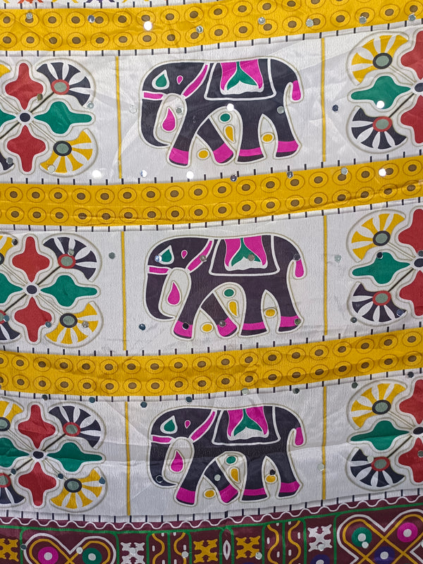 Multicolor Kutch-Inspired Elephant & Geometric Printed Designer Dupatta DB3028