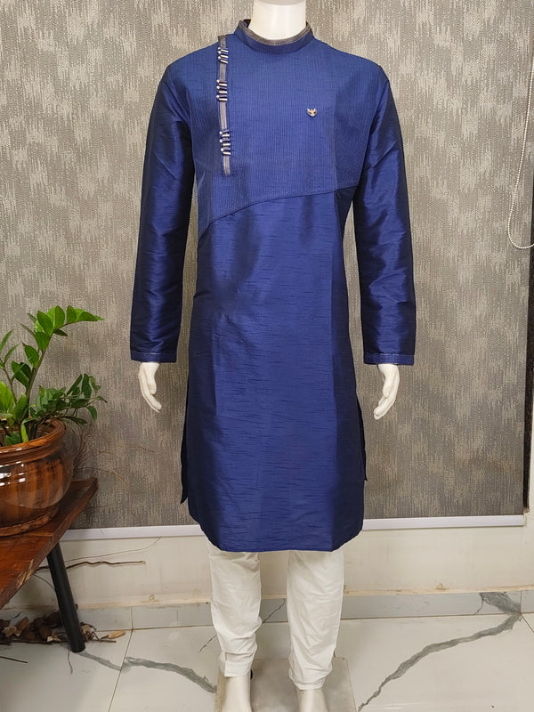 DESI BUTIK Men’s Navy Blue Asymmetric Designer Kurta With Churidar