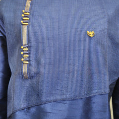 DESI BUTIK Men’s Navy Blue Asymmetric Designer Kurta With Churidar