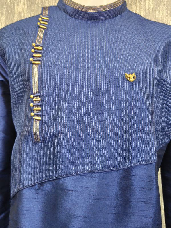 DESI BUTIK Men’s Navy Blue Asymmetric Designer Kurta With Churidar