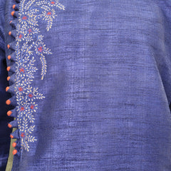 DESI BUTIK Men’s Navy Blue Embroidered Straight Kurta with White Churidar