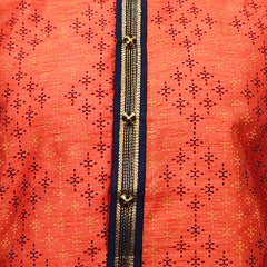 DESI BUTIK Men’s Red Printed Straight Kurta with White Churidar