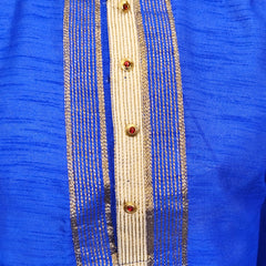 DESI BUTIK Men’s Royal Blue Straight Kurta with White Churidar