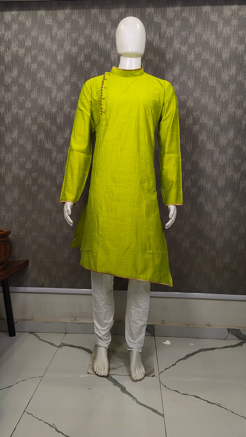 DESI BUTIK Mens Green Asymmetric Kurta Set