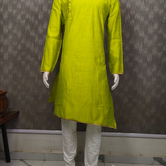 DESI BUTIK Mens Green Asymmetric Kurta Set