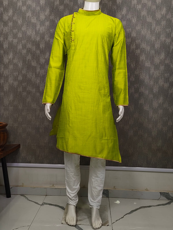 DESI BUTIK Mens Green Asymmetric Kurta Set