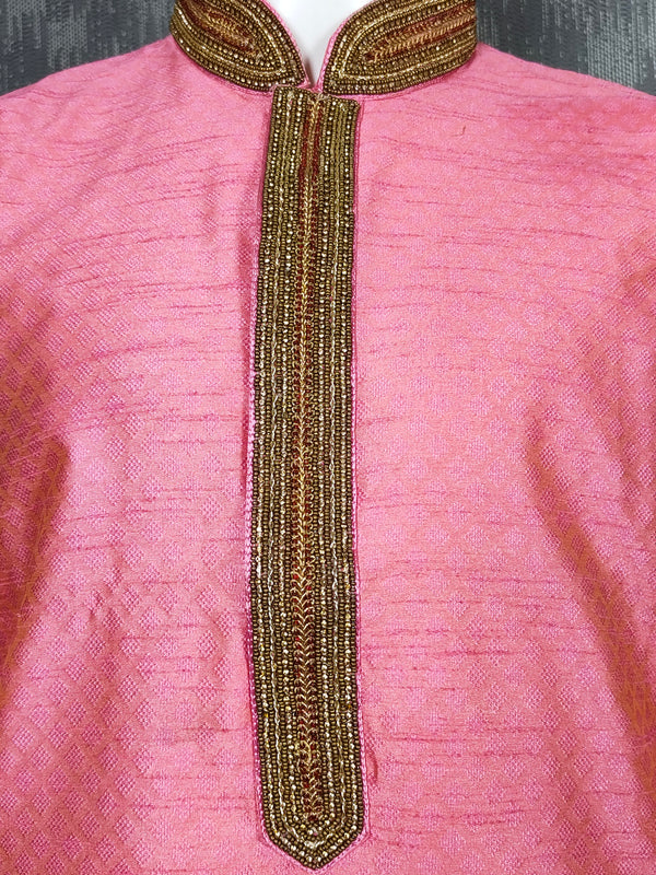 DESI BUTIK Men's Pink Embroidered Kurta Set