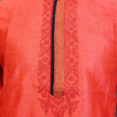 DESI BUTIK Men's Orange Embroidered Kurta Set