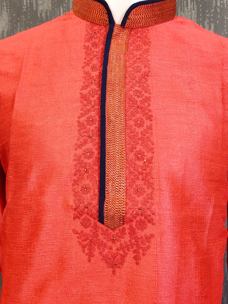 DESI BUTIK Men's Orange Embroidered Kurta Set
