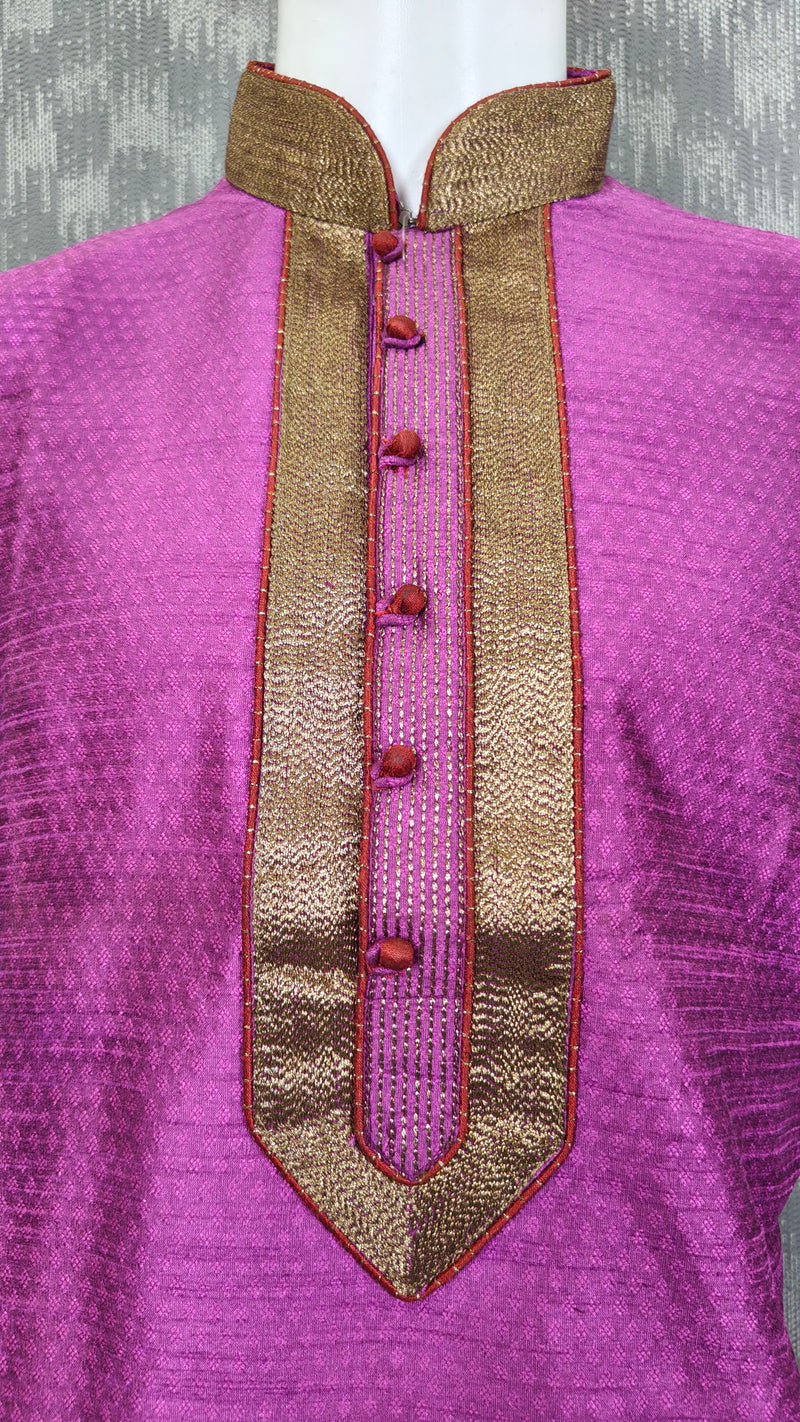 DESI BUTIK Men's Magenta Jacquard Kurta Set