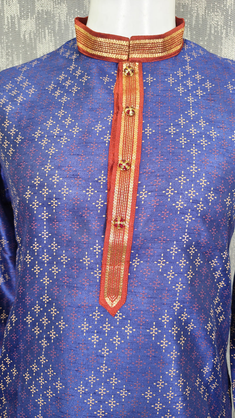 DESI BUTIK Men's Blue Printed  Kurta Set