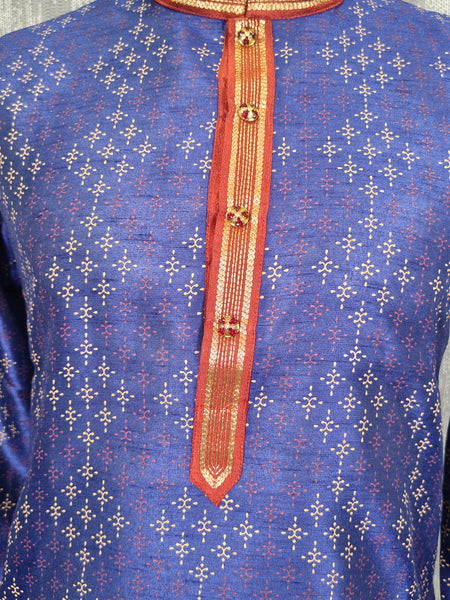 DESI BUTIK Men's Blue Printed  Kurta Set