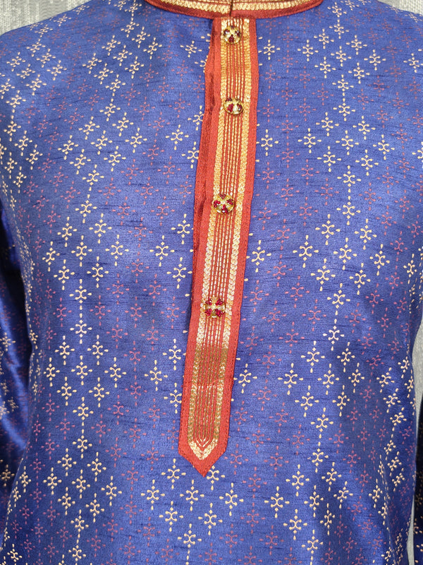 DESI BUTIK Men's Blue Printed  Kurta Set